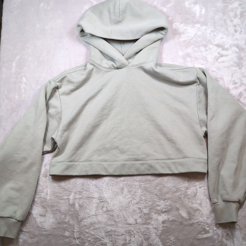 ALO Yoga Bae Hoodie Womens Large Green Sweater Cropped Boxy Athleisure Oversized